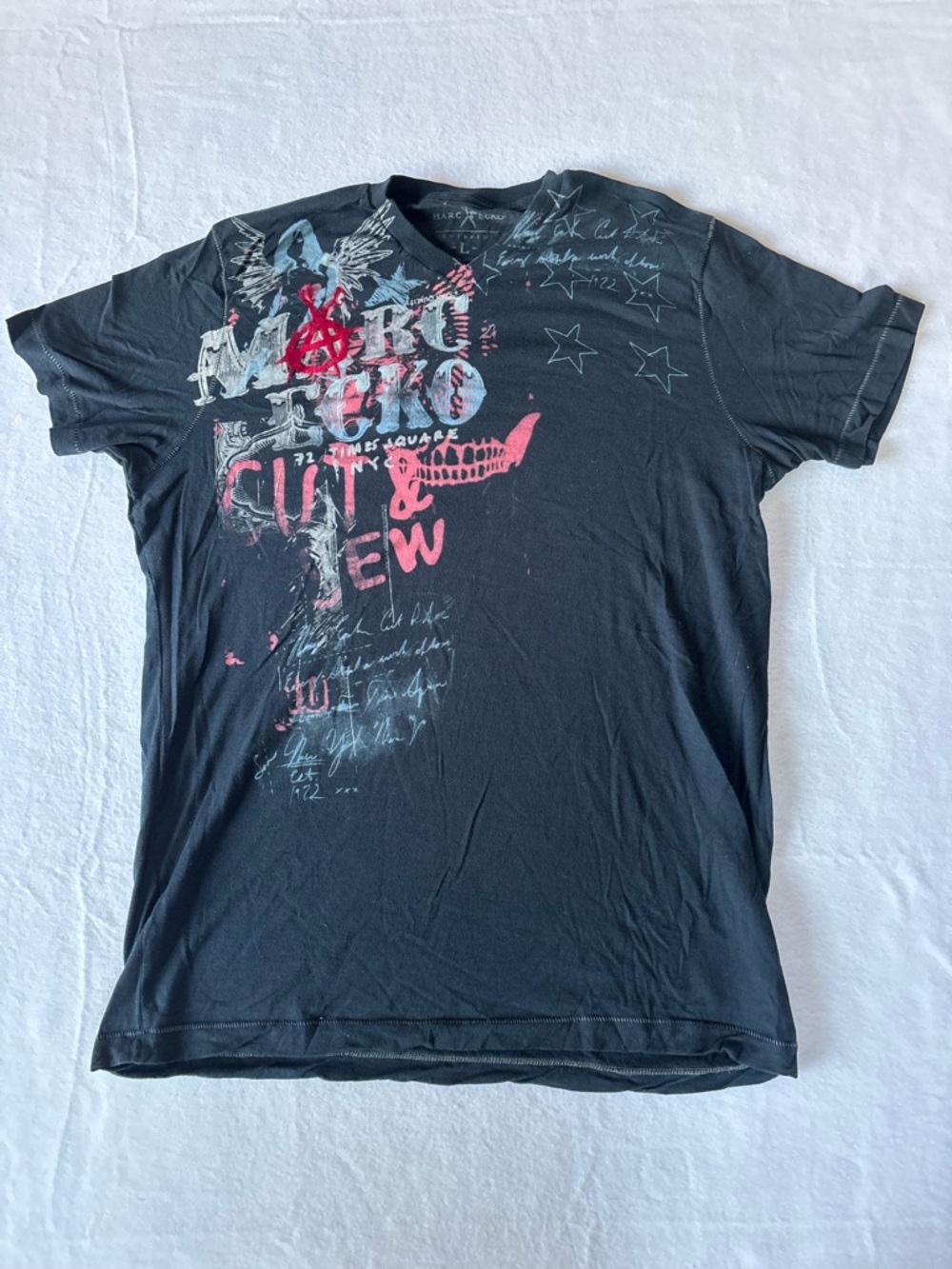 VINTAGE Marc Ecko Black Tee with Red and White Graphics